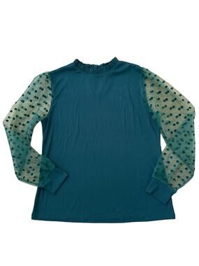 NWT blooming jelly Elegant Polka Dots Mesh Green Long Sleeve Blouse size XL
